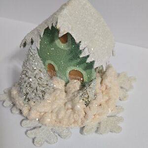 Glittering Green Holiday House Putz Decoration